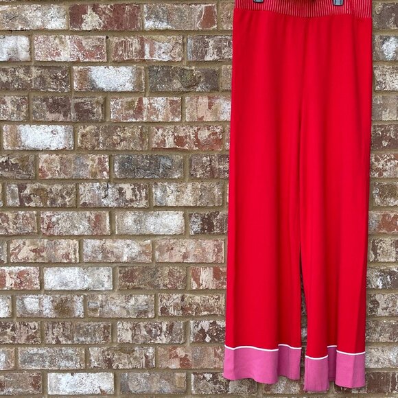 Free People Red & Pink Knit Sunday Flair Wide Leg High Waist Knit Pants Size M - Picture 6 of 12